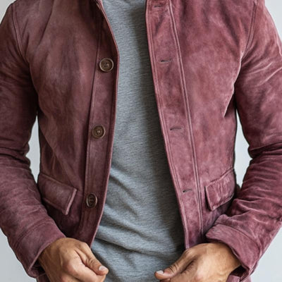 Men's Vintage Suede Buttons Stand Collar Jacket