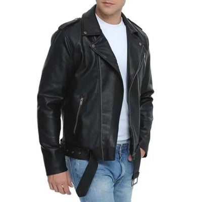 Men's Stylish Notch Lapel Zip-up Leather Motorcycle Jacket