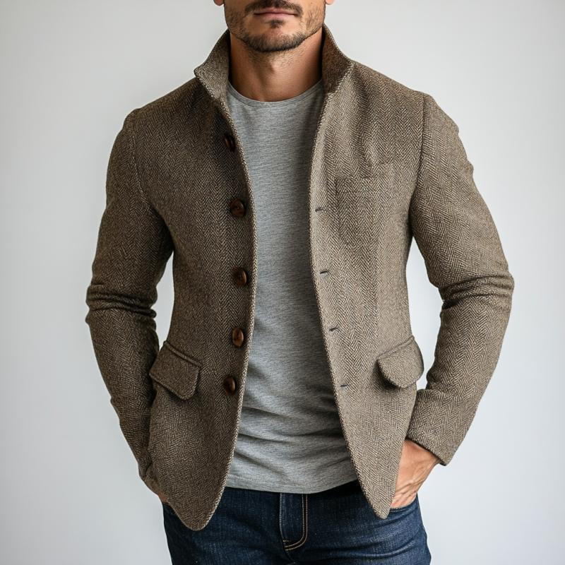 Mens Vintage Herringbone Single Breasted Jacket