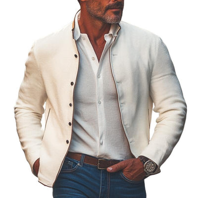 Men's Solid Cotton Twill Stand Collar Jacket