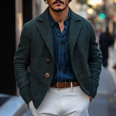Vintage Wool Blend Notch Lapel Single Breasted Loose Blazer