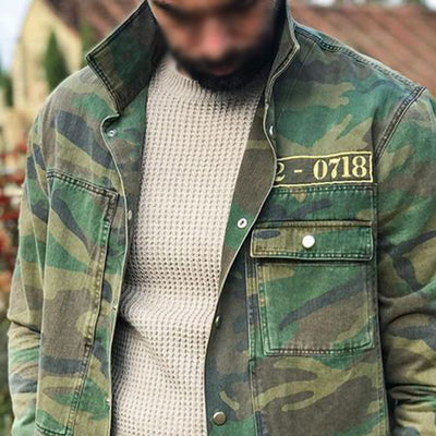 Men's Vintage Camo Lapel Multi-Pocket Jacket