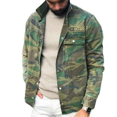 Men's Vintage Camo Lapel Multi-Pocket Jacket